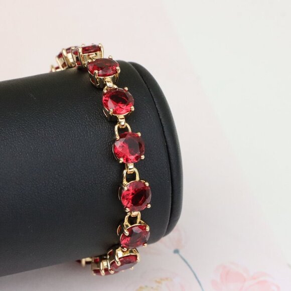 "Elegant Rose Gold Bracelet with Bold Red Stones, XPBL1023 - Picture 9 of 11